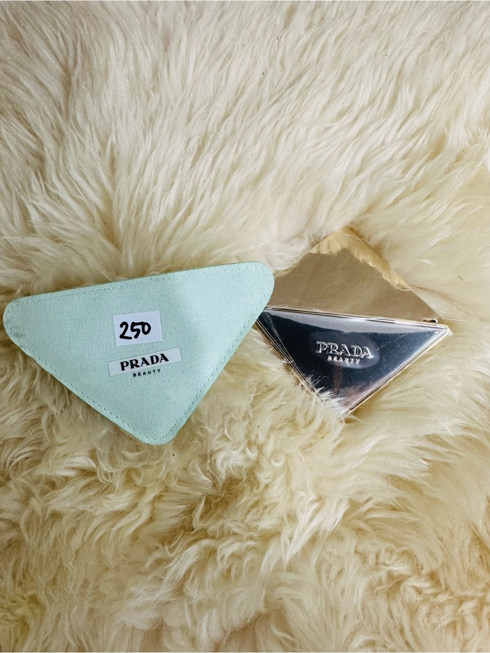 💕250 Prada Triangular Compact Mirror Case - Mint and Silver